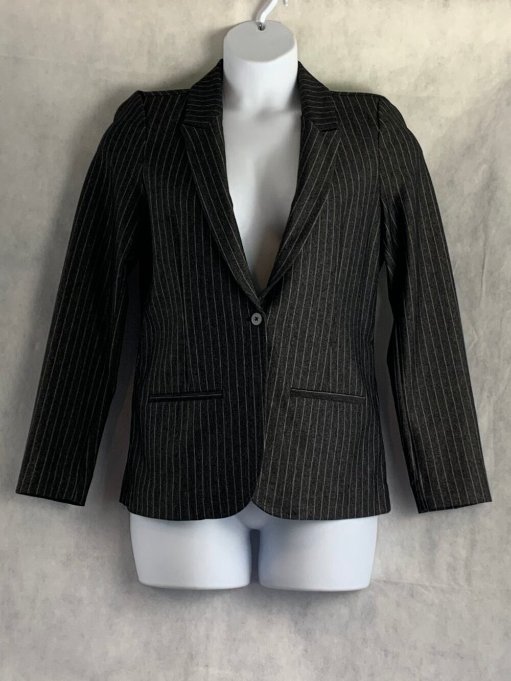 NYDJ Women's Single-Button Blazer, Dark Gray Pinstripe